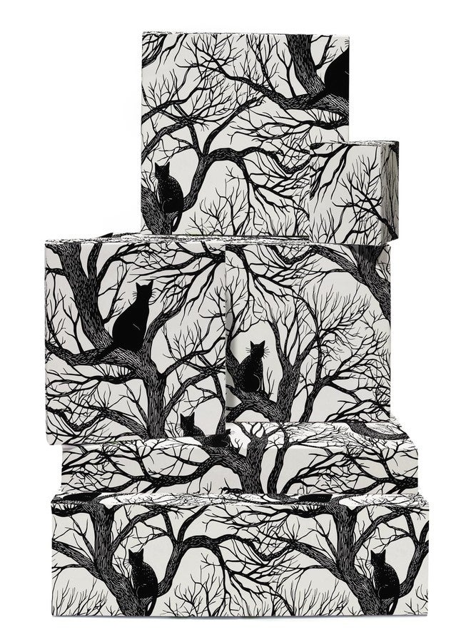 CENTRAL 23 Cat Wrapping Paper - 6 Sheets Of Gift Wrap - Black Cats In Trees - Gothic Spooky Halloween - Fall Wrapping Paper For Men Women - Comes With Stickers - Recyclable - Image 1